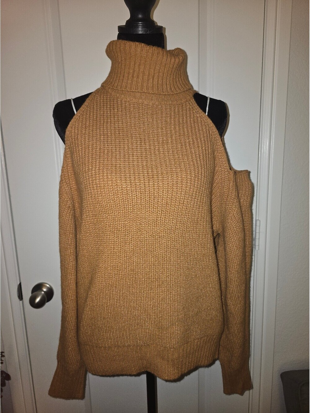 HYFVE Cold Shoulder Turtleneck Sweater Medium Camel
